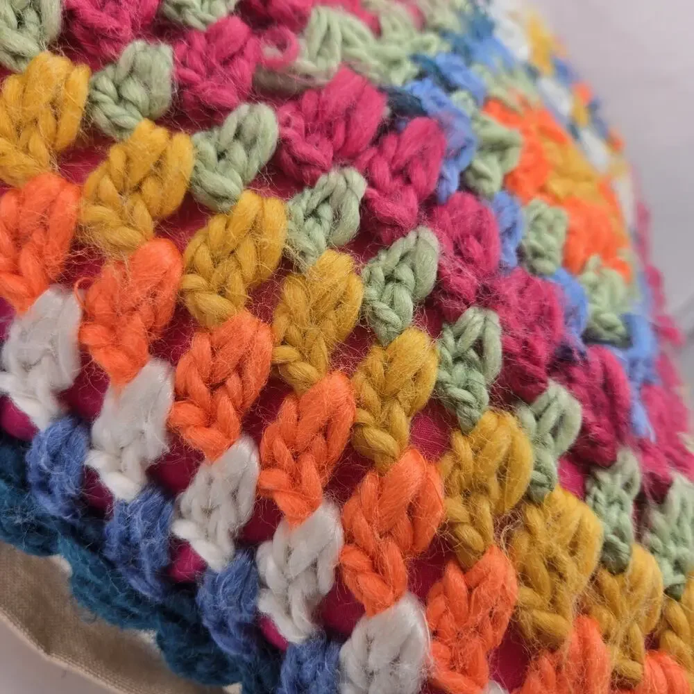 Shabby Chic Crochet Granny Square Throw Pillow 18x18